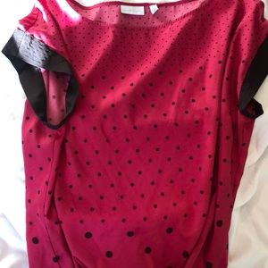 New York and company pink/brown blouse w/polkadots